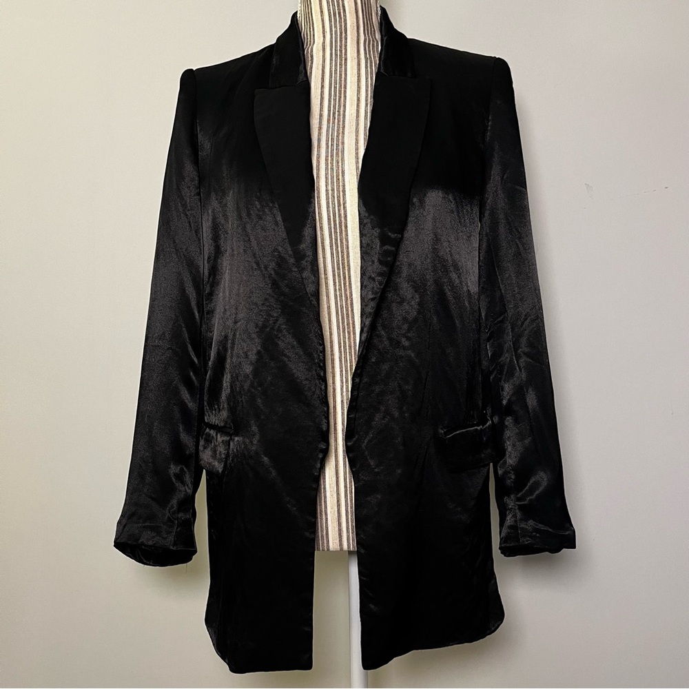 Zara Black Tuxedo Blazer Jacket Longline Formal Evening Gothic Chic Sz Sm